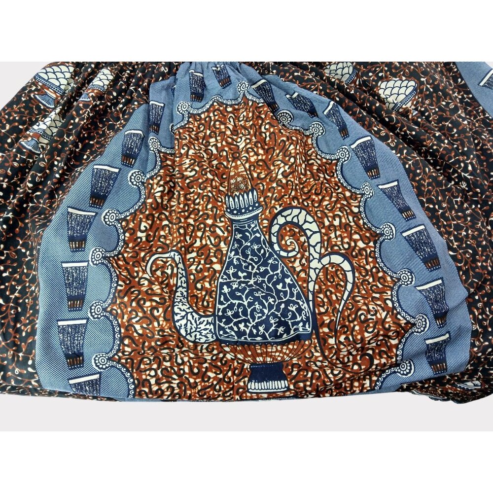 AB Fashions Womens Long Skirt Ankara Size XL Cotton Brown Blue High Waist 38" - Picture 5 of 9